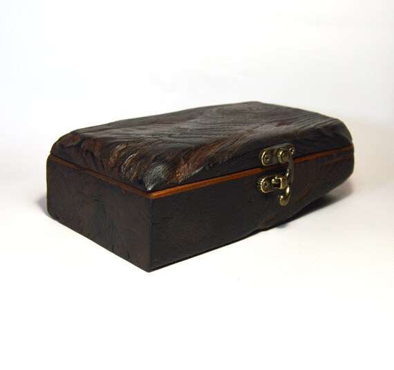 Handmade Burnt Oak Wood Jewelry Box With Lid on Hinges Etsy