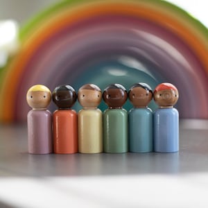 Peg dolls, Set of 6 Neutral Pastel Rainbow 2 3/8” height Peg Doll Boys. Inclusive and diverse wooden dolls, wooden toys (short height)