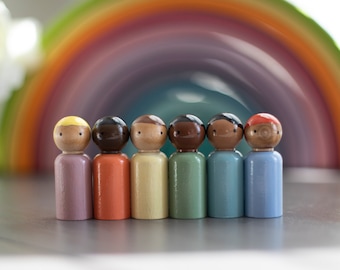 Peg dolls, Set of 6 Neutral Pastel Rainbow 2 3/8” height Peg Doll Boys. Inclusive and diverse wooden dolls, wooden toys (short height)