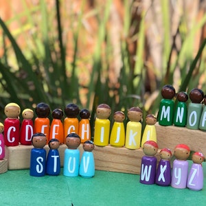 Peg dolls, Rainbow Peg Doll alphabet Set of 26 dolls- short size (short height)