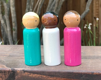 Cotton Candy Peg Dolls: Set of 3 Hand-Painted Wooden Toys (Tall set)