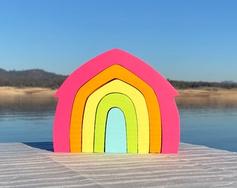 Bright Rainbow Collection, House, Cottage, Bungalow Rainbow Stacker wooden toys