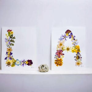 Real pressed flower custom lettering, custom floral design, initials made with real pressed flowers, varying sizes