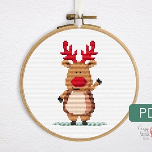 Funny moose cross stitch pattern PDF.  Easy reindeer crossstich chart for beginner. Small Christmas deer xstitch. Simple Xmas gift. P0013