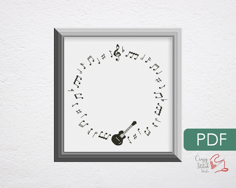 Music Notes Cross Stitch Border Pattern PDF. Small Guitar | Etsy