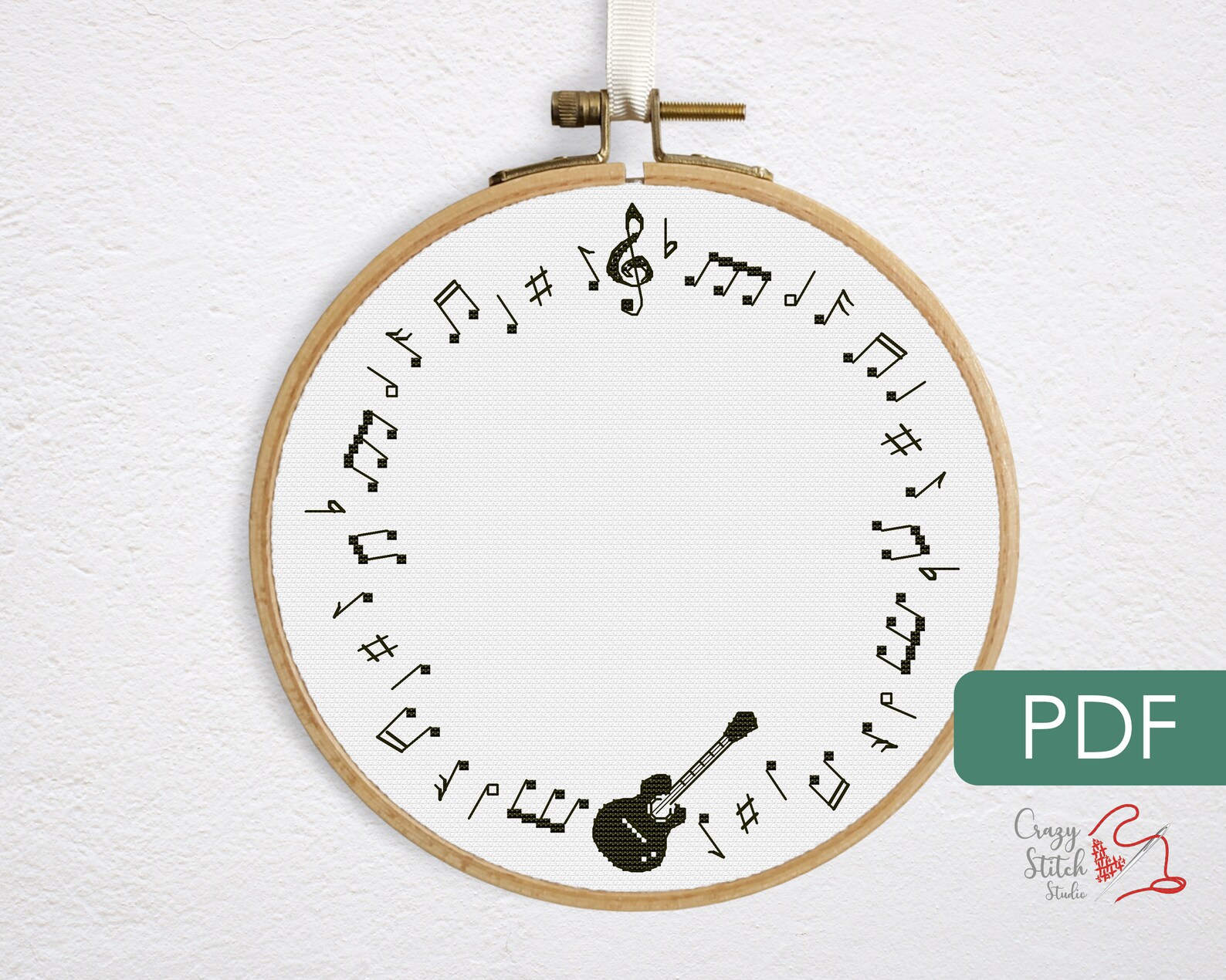 Music Notes Cross Stitch Border Pattern PDF. Small Guitar - Etsy UK