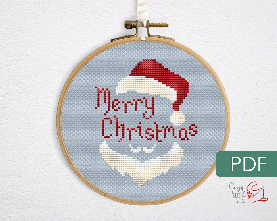 Merry Christmas Cross Stitch Pattern Pdf Small Easy Santa Etsy