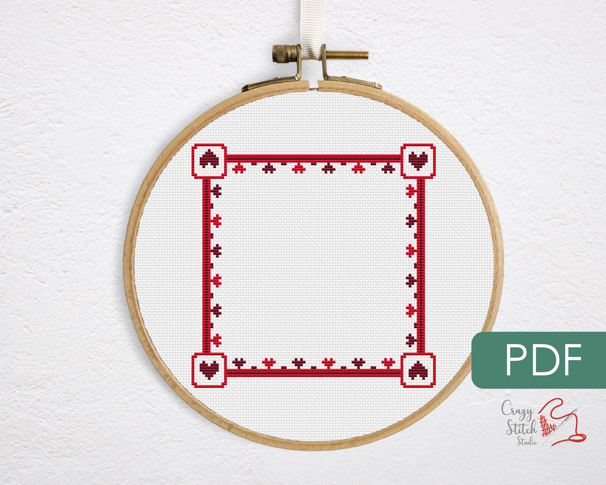 Heart cross stitch border pattern PDF. Small square Etsy
