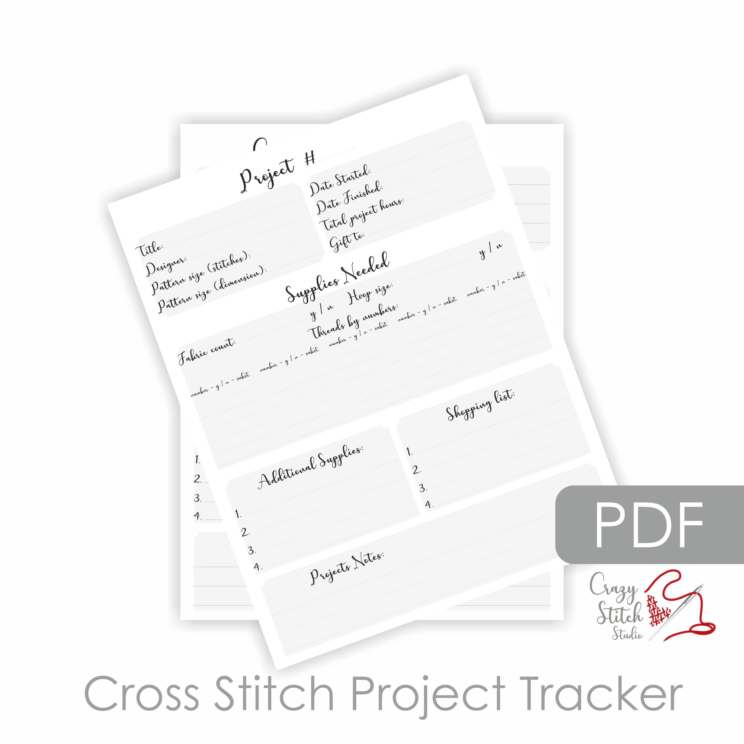 WIP Cross Stitch Planner PDF. Embroidery / Stitching Project Etsy