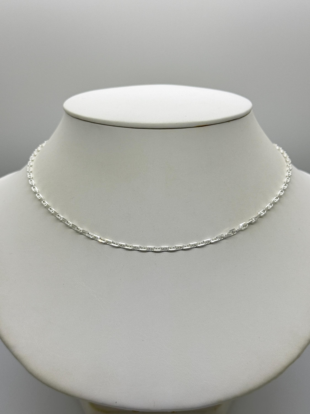 Sterling Silver Beveled Anchor Chain Necklace 2.8mm 18