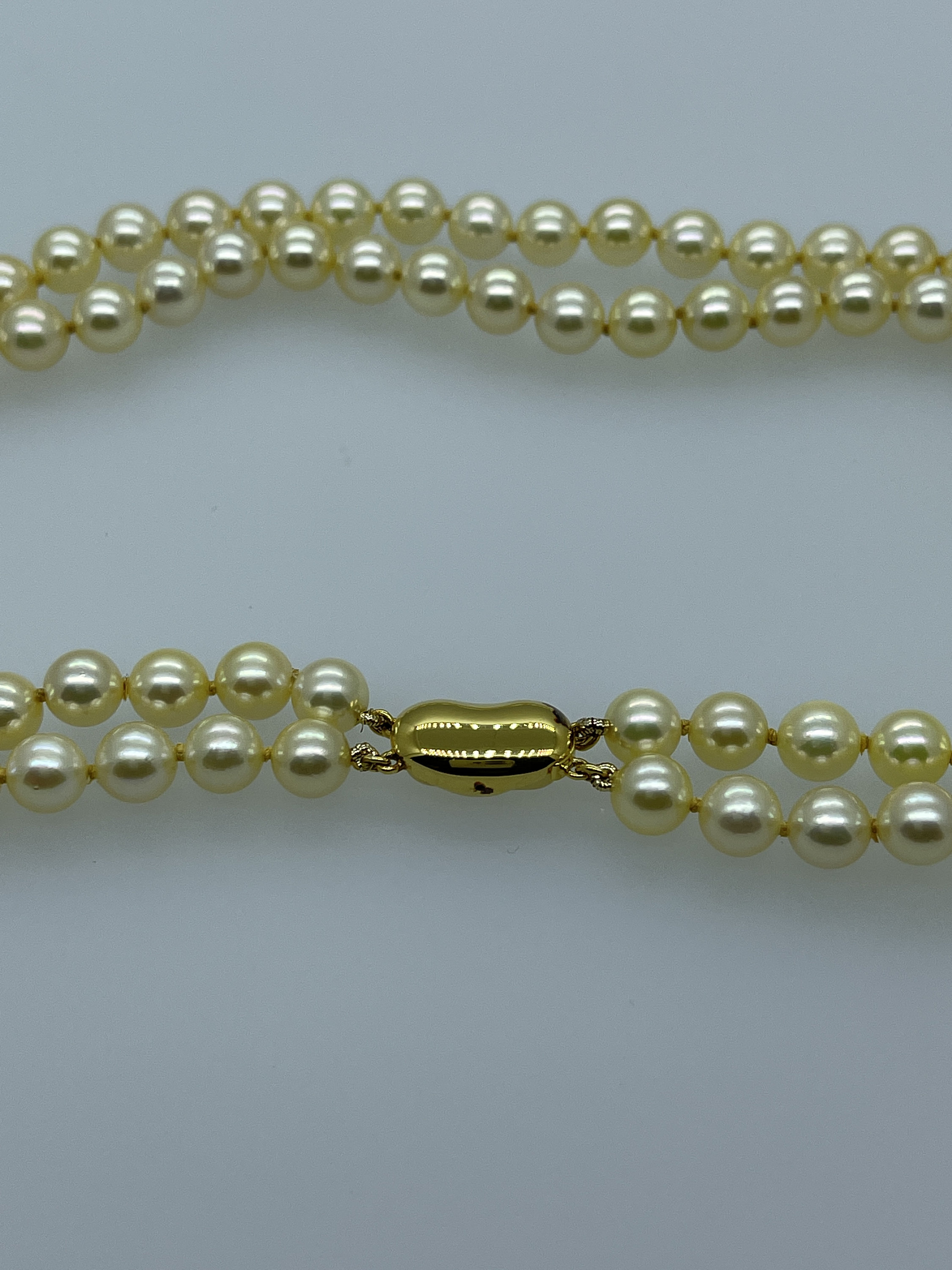 Golden Japanese Akoya Pearls Double Strand 6.9-7.2mm 17