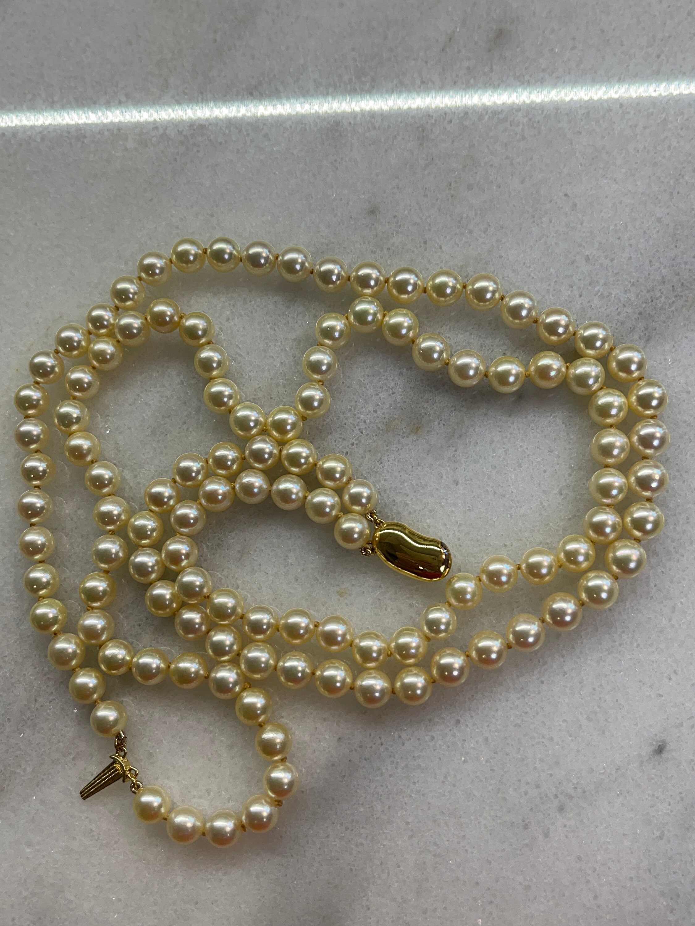 Golden Japanese Akoya Pearls Double Strand 6.9-7.2mm 17