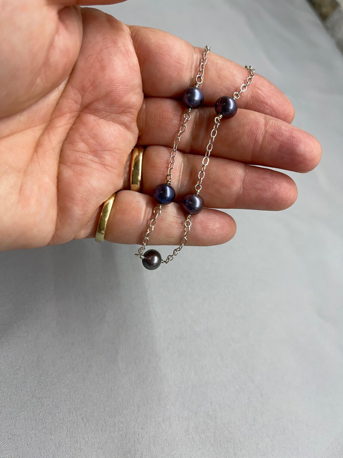 Black Pearl Station Necklace | Etsy
