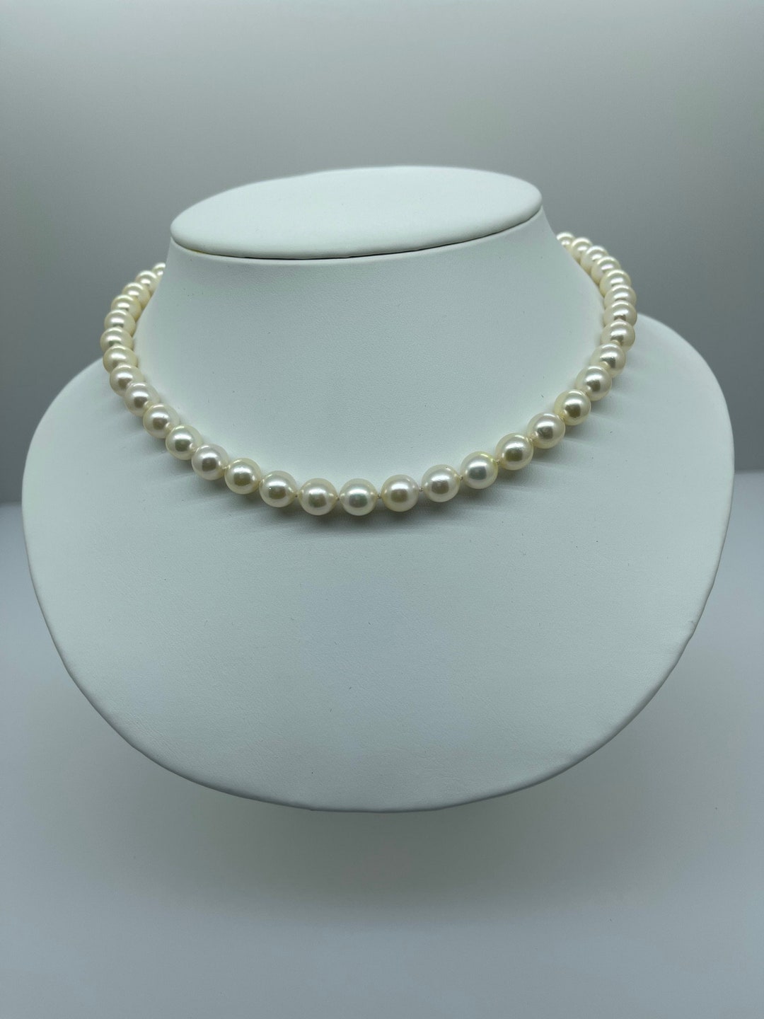 Antique White Japanese Akoya Pearl Necklace 14KYG 8.5-9mm 17.75" - Etsy