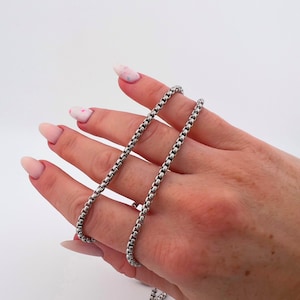 Wassersichere Halskette nicht trüb, Panzerkettenhalskette für Herren Damen Edelstahl, Kette wasserdicht, Unisex Stahlkettenhalskette, 3 mm Kette