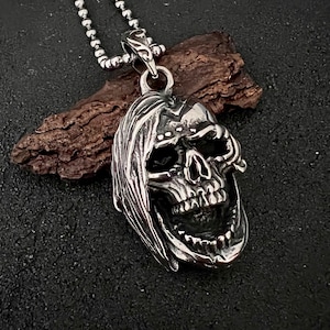 Skulls Necklace, Stainless Steel Skull Pendant, Hypo Allergenic Jewelry, Rock Punk Skull Pendant Necklace, Men&#39;s Necklace, Men&#39;s Jewelry