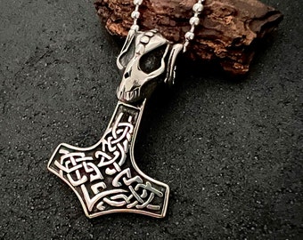 Viking Pendant, Thor's Hammer Viking Necklace, Thor's Hammer with Skull, Viking Strength Amulet, Norse Mythology