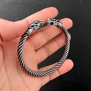 Viking Bracelet, Fenrir Arm Bracelet, Ring Armlet, Circlet Bangle Nordic, Twisted Bangle for Men, Viking Jewelry, Steel Mens Cuff Bracelet