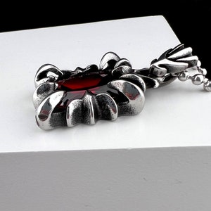 Original Stainless Steel Necklace with Big Red Stones Pendant, Unisex Pendant with Stone, Necklace with Pendant, Stainless Steel Jewelry