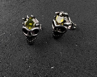 Pendiente de góticos pequeños unisex, pendientes de calaveras, pendientes góticos de novia, pendientes de calavera para chicos, pendientes de acero inoxidable, calavera de perno