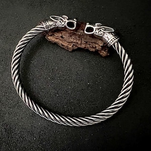 Viking Bracelet, Fenrir Arm Bracelet, Ring Armlet, Circlet Bangle Nordic, Twisted Bangle for Men, Viking Jewelry, Steel Mens Cuff Bracelet