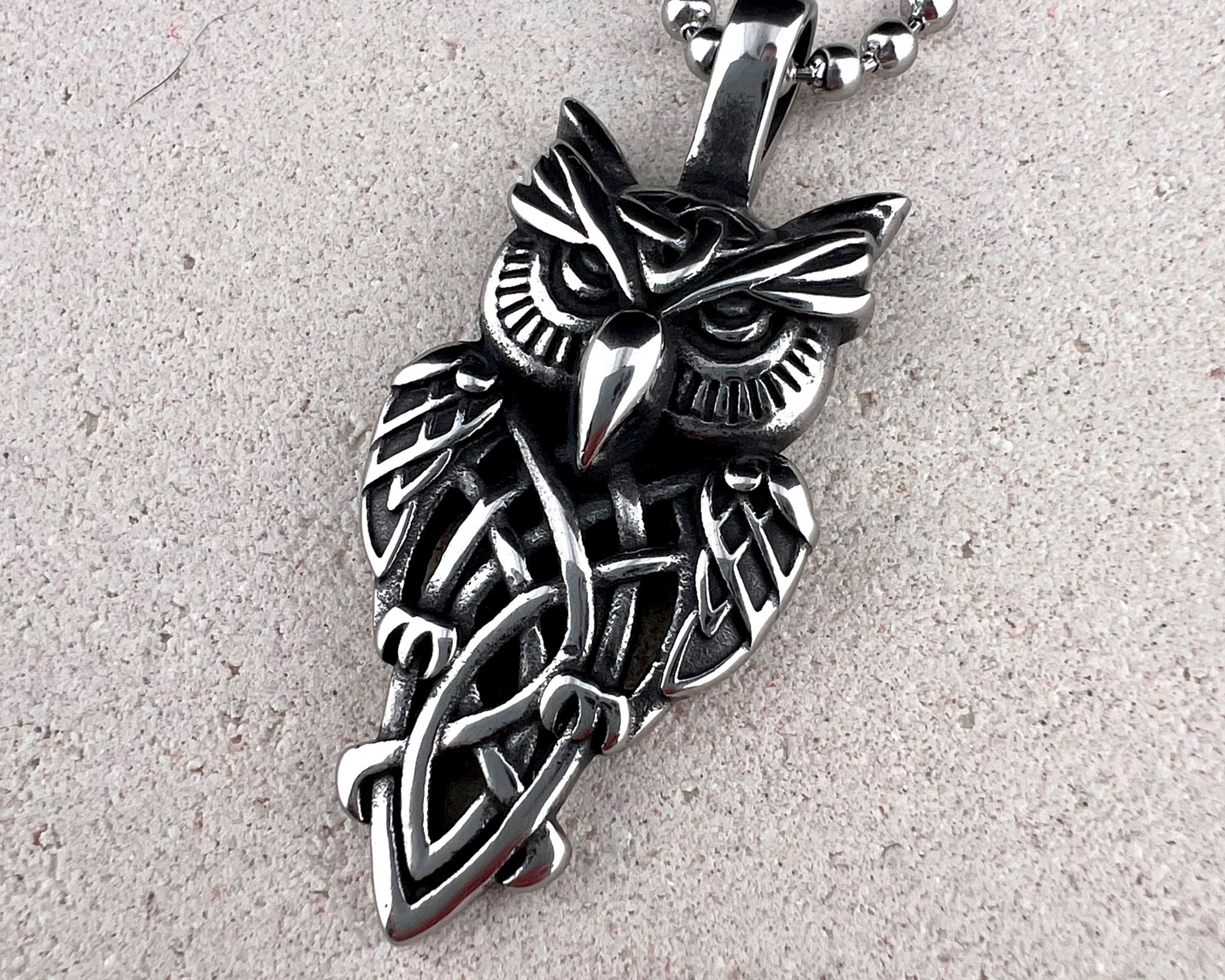 Beautiful Mens Owl Pendant, Steel Necklace with Owl Pendant,  Stainless Steel Jewelry, Jewerly Owl  