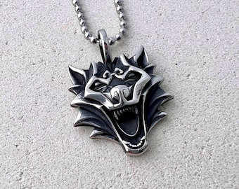 Flongo Vikingketting Wolf Medallion: Wolf Wolfkop Odin Warrior Thors hamer slang halsketting zilver roestvrij staal heren dames massief koningsketting amulet met wolf hanger accessoires Flongo Vikingketting Wolf Medallion: Wolf Wolfkop Odin Warrior Thors hamer slang halsketting zilver roestvrij staal heren dames massief koningsketting amulet met wolf hanger accessoires