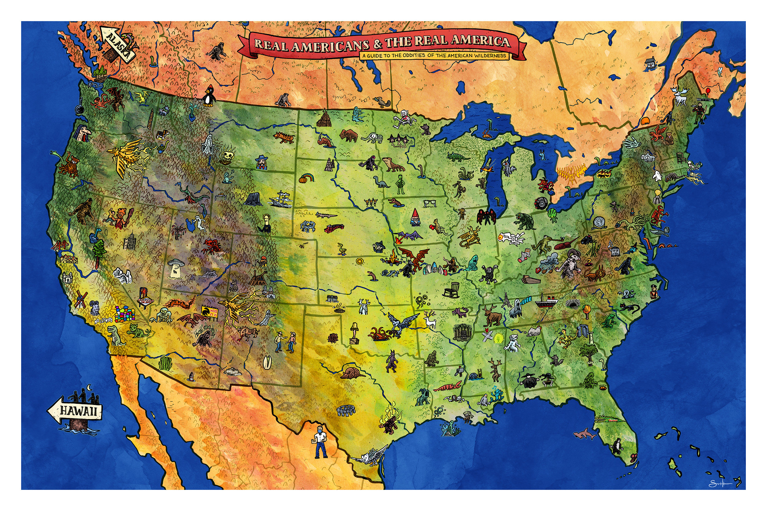 Cryptids of Us Map - Etsy, image size:2500x1667