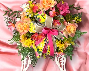 Angel Wings Floral Wreath: Rustic Spring Summer Door Decor