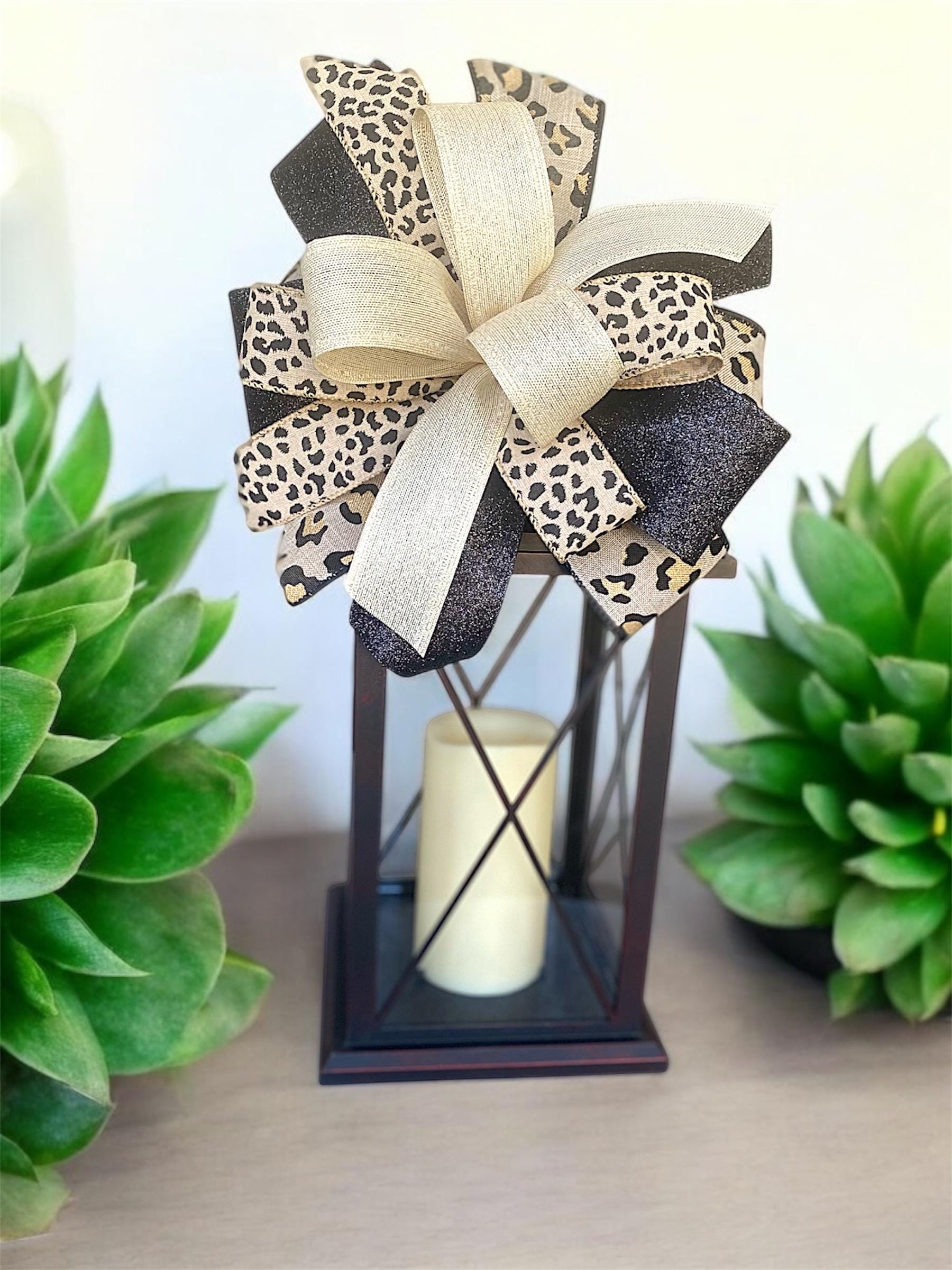Leopard Print Lantern Bow | Neutral Animal Print Ribbon Bow | Rustic Glam Home Decor Leopard Print Neutral Bow | Rustic Glam Lantern Topper
