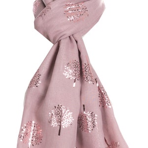 Elegant DUSKY PINK Mulberry Tree Scarf with Gold Metallic Foil Print Classy Ritzy Scarves Wrap Shawl Ideal Gift