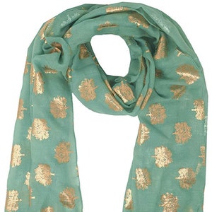 Tree of Life SAGE GREEN Mulberry Tree Scarf with GOLD Metallic Foil Classy Ritzy Scarf Wrap Shawl Ideal Gift image 1