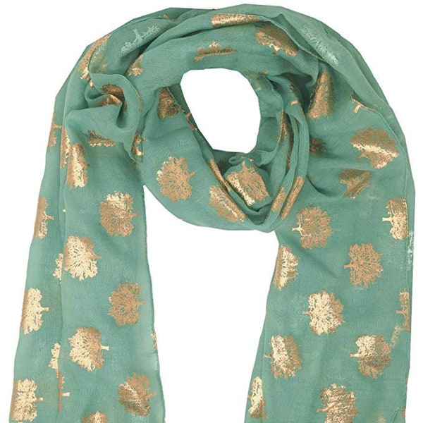 Tree of Life SAGE GREEN Mulberry Tree Scarf with GOLD Metallic Foil Classy Ritzy Scarf Wrap Shawl Ideal Gift