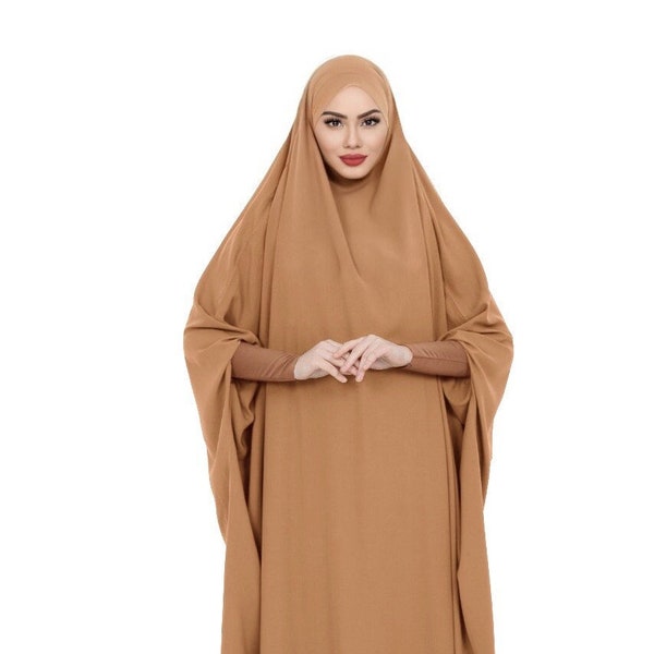 Modest Wear Full Length One Piece Jilbab Abaya with Head Tie Back & Jersey Cuff Sleeves Premium Quality Eid Hajj Umrah Women Ladies Gift