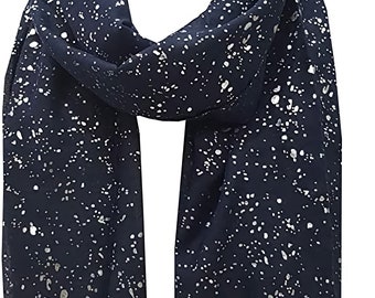 Eleganter NAVY BLUE Sparkle Schal mit SILBER Metallic Foil Print Classy Ritzy Schals Wrap Schal Ideales Geschenk