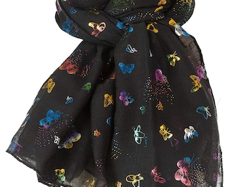 New Multi Colour Glitter Butterfly Print Ladies Celebrity Style Scarves Maxi, Scarf, Wrap, Sarong, shawls