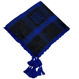 Scarf Military Shemagh Desert Palestinian Arafat Tactical Desert Keffiyeh Head Neck Cotton Arab Wrap with Tassel Royalblue/black