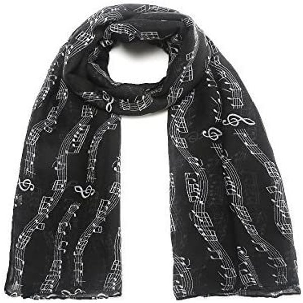 Music Print Scarf Musical Notes Classical Mozart Style Crotchet Quaver Scarf Ladies Fashion Wrap Scarves