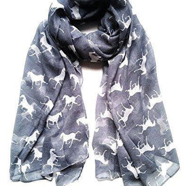 Grey Horse Scarf White Horses Pony Print Shawl Wrap