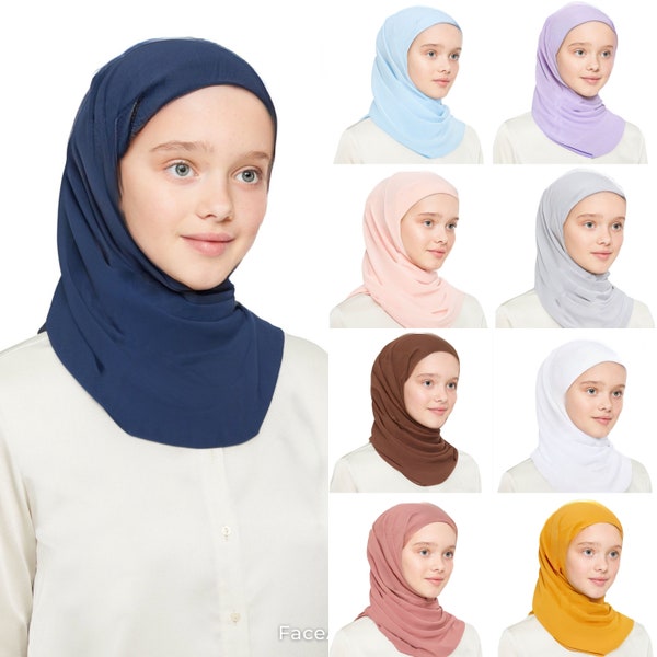 Chiffon Scarf with Attached Jersey Under Ninja Cap Instant Ready Hijab for Girls