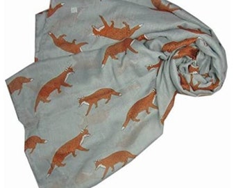 Fox Print Large Lightweight Scarf Shawl Wrap