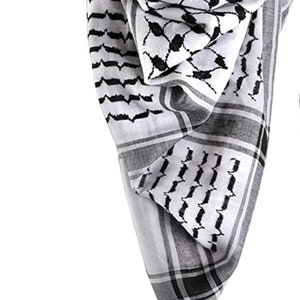 Scarf Military Shemagh Desert Palestinian Arafat Tactical Desert Keffiyeh Head Neck Cotton Arab Wrap with Tassel White & Black