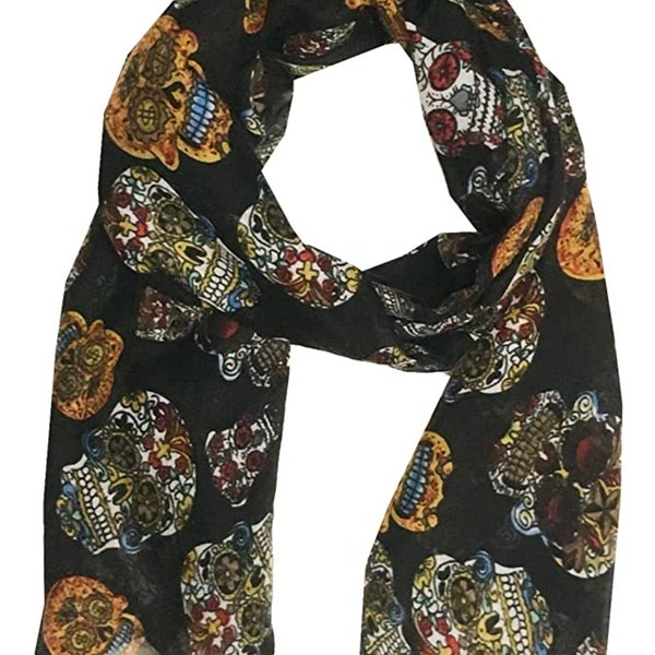 Ladies Women Sugar Skull Print Celebrity Style Long Scarf Scarves Maxi Sarong Sale