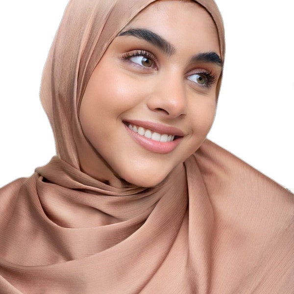 Sumptuously Soft Luxury Premium Crinkle Soft Lush Silk Hijab Scarf Plain Wrap Stripe Satin Luxe