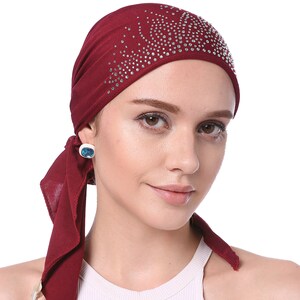 2-Pack Crystal Pleated Chemo Hats For Women - Stretchy Beanie Headwrap Turban For Hair Loss, Alopecia, Cancer - View #9