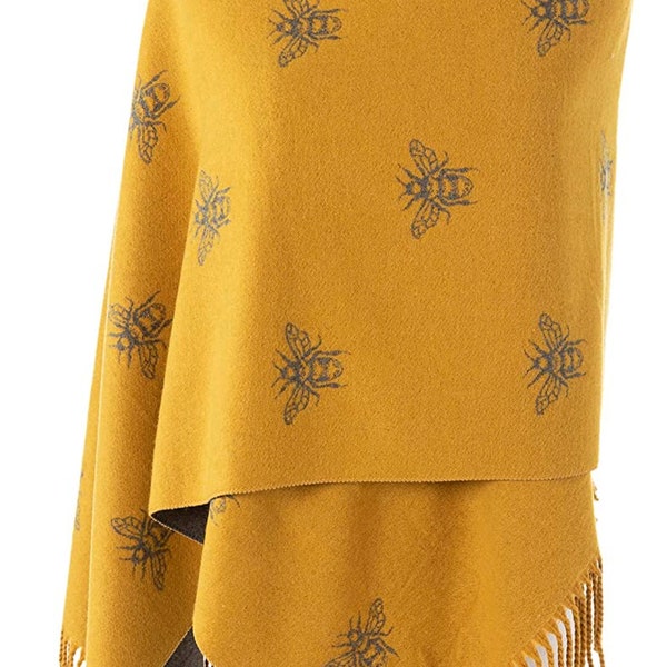 WINTER WARMER Reversible Thick Long Bumble Bee Print Fashion Scarf Blanket Wrap