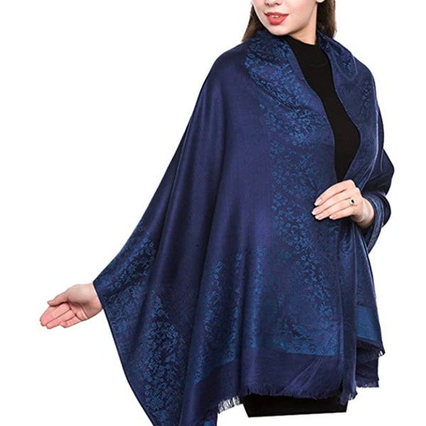 Señoras Paisley Bordeado Pashmina Feel Shawl Bufanda Wrap Lujosamente Cálido Suave Vibrante