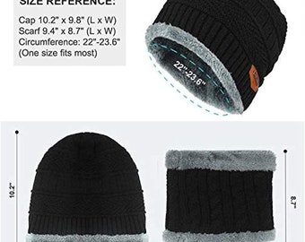 Unisex Men Women Knitted Fleece Beanie Hat and Loop Circle Scarf Snood Set Warm Soft and Comfortable 