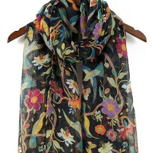 LondonShawlsBoutique Ladies Women's Fashion New Birds Print Long Scarves Floral Neck Scarf Shawl Wrap
