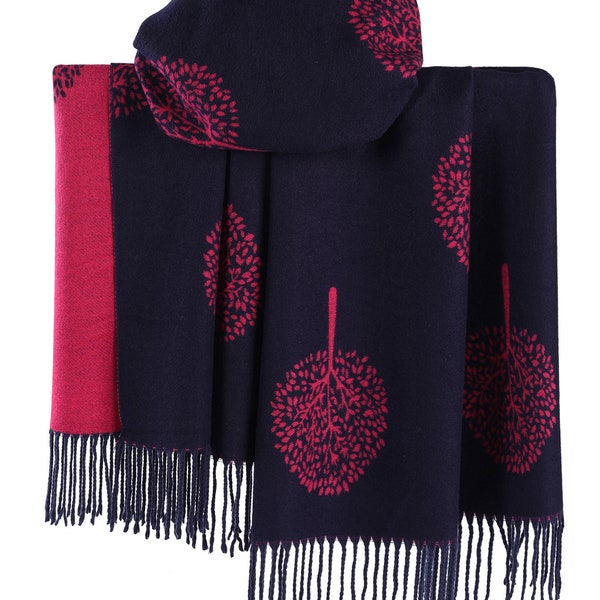 Navy Blue Hot Pink WINTER WARMER Reversible Thick Long Mulberry Print Fashion Scarf Blanket Wrap thick extra long cape shawl